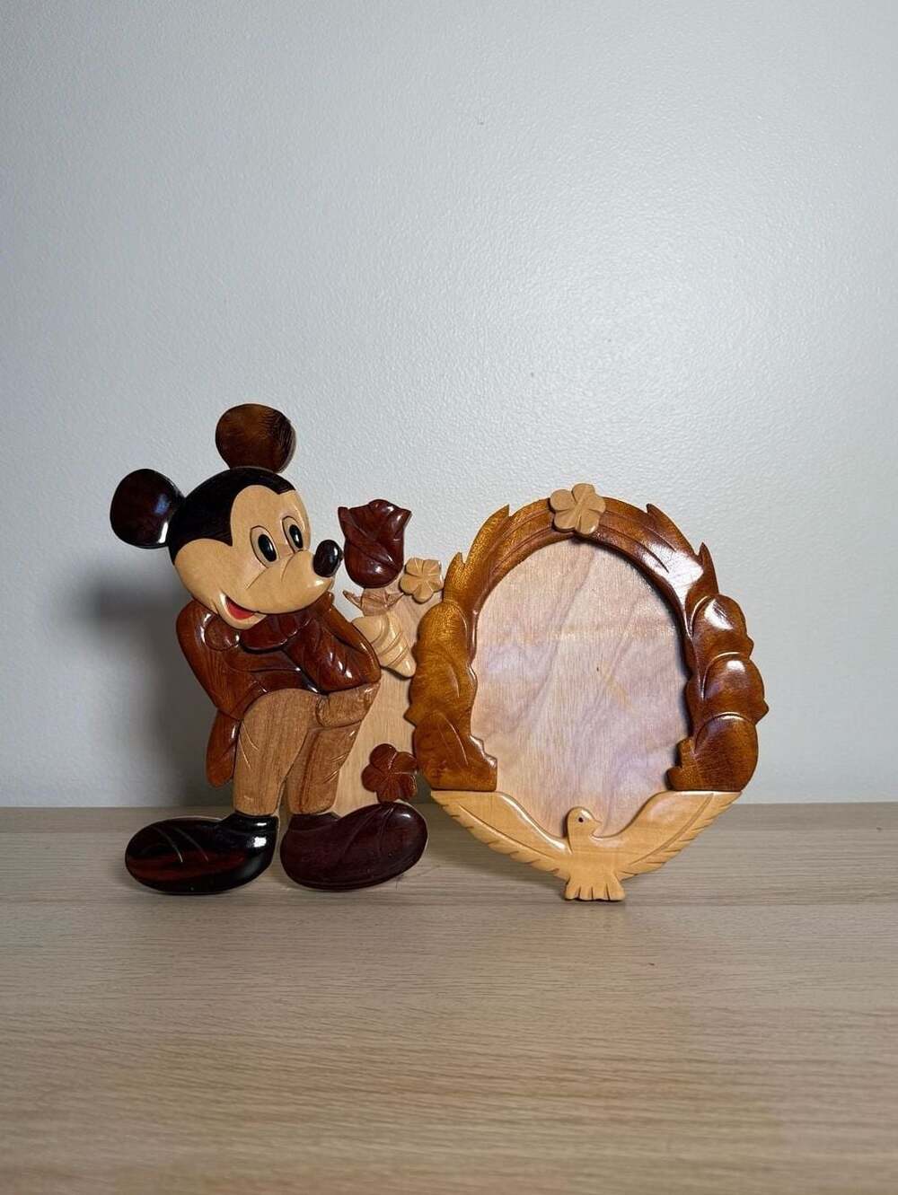 Vintage Mickey Mouse Intarsia Wood Standing Photo Frame